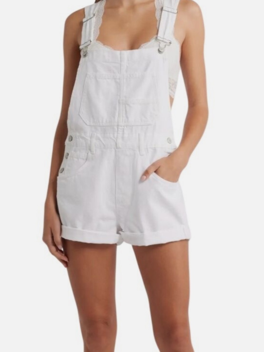 Free People Ziggy Short Overalls in white